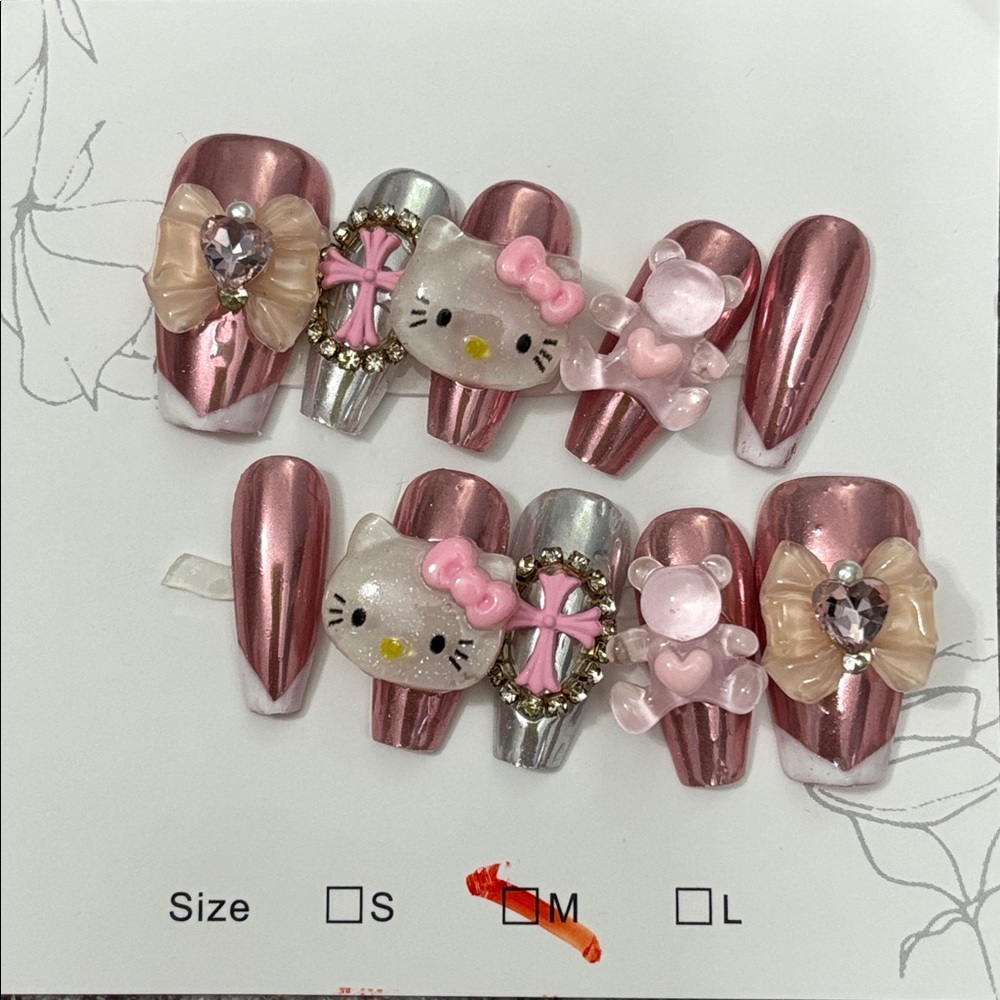 Pink and Silver Hello Kitty Press on nails